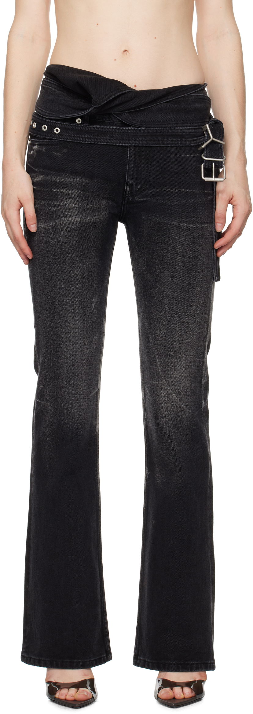 Jeans Y/PROJECT Wrap Belt Black Jeans Svart | 107PA006