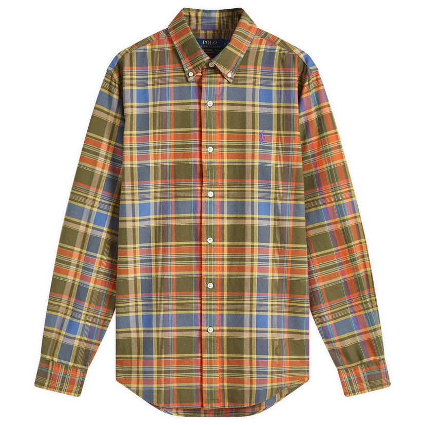 Skjorta Polo by Ralph Lauren Ralph Lauren Custom Brushed Twill Plaid Oxford Shirt, Size Large Orange | 710961339003