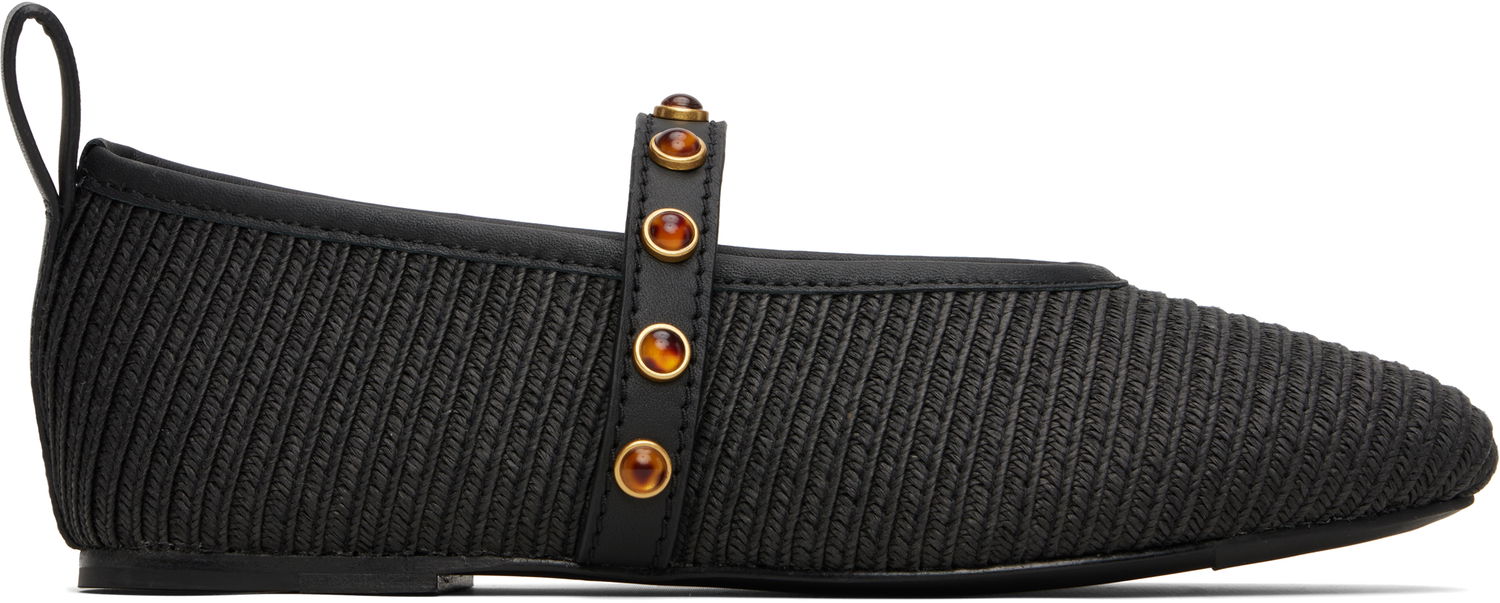 Klä rag & bone rag & bone Spire Straw Mary Jane Ballerina Flats Svart | WFF25PF1003ST3, 0