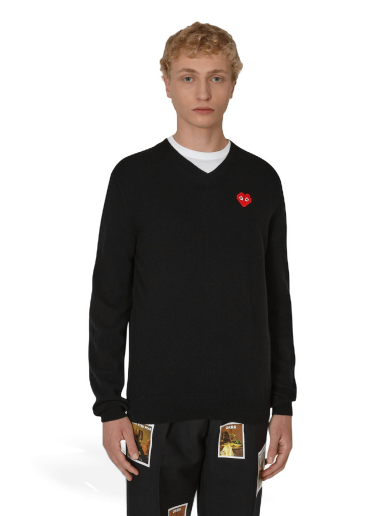 Sweater Comme des Garçons Invader Heart V-Neck Sweater Svart | P1N082 2