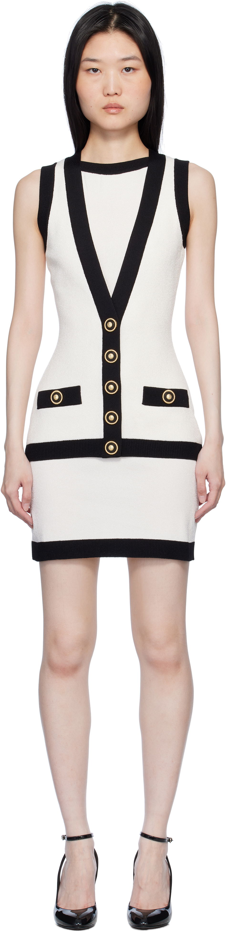 Klä Balmain Two-Tone Waistcoat Mini Dress Vit | EF1R5086KH88, 0