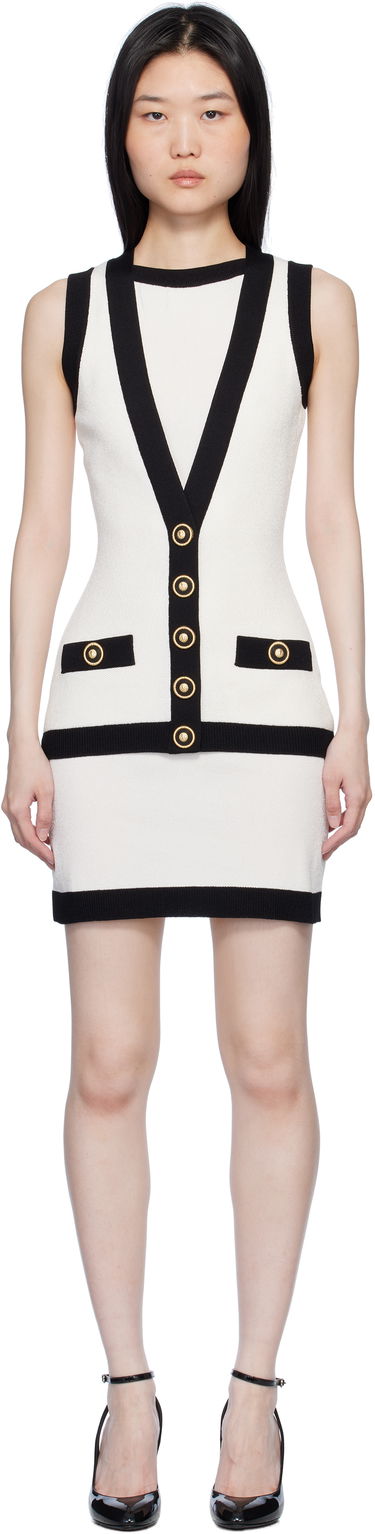 Klä Balmain Two-Tone Waistcoat Mini Dress Vit | EF1R5086KH88, 0