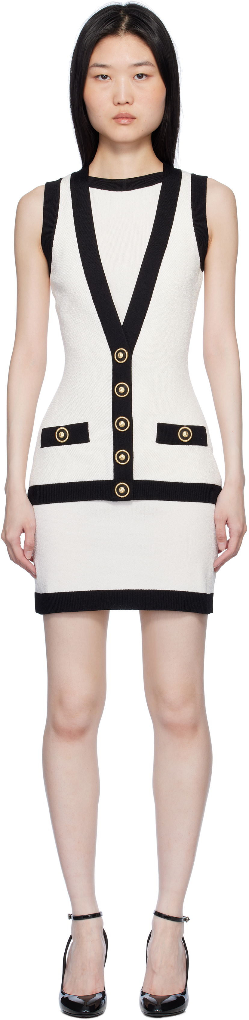 Klä Balmain Two-Tone Waistcoat Mini Dress Vit | EF1R5086KH88