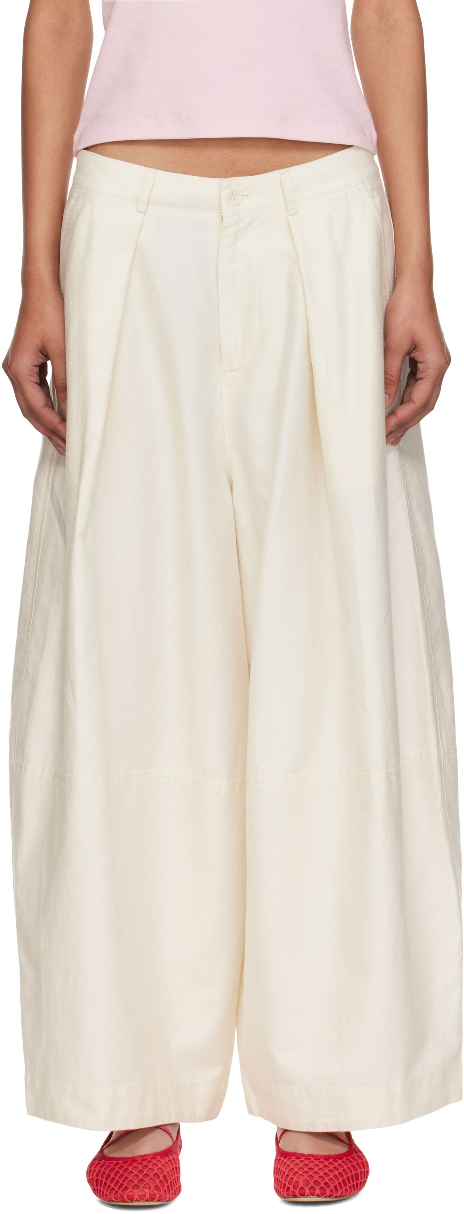 Byxor YMC YMC Deadbeat Wide-Leg Trousers Vit | Q4YMF, 0