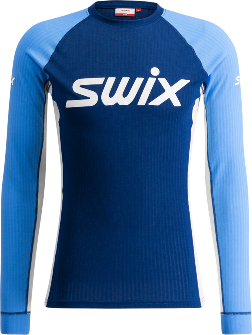 T-shirt SWIX Long-Sleeve Ribbed Crew Neck Shirt RaceX Classic Blå | 10115-23-72105