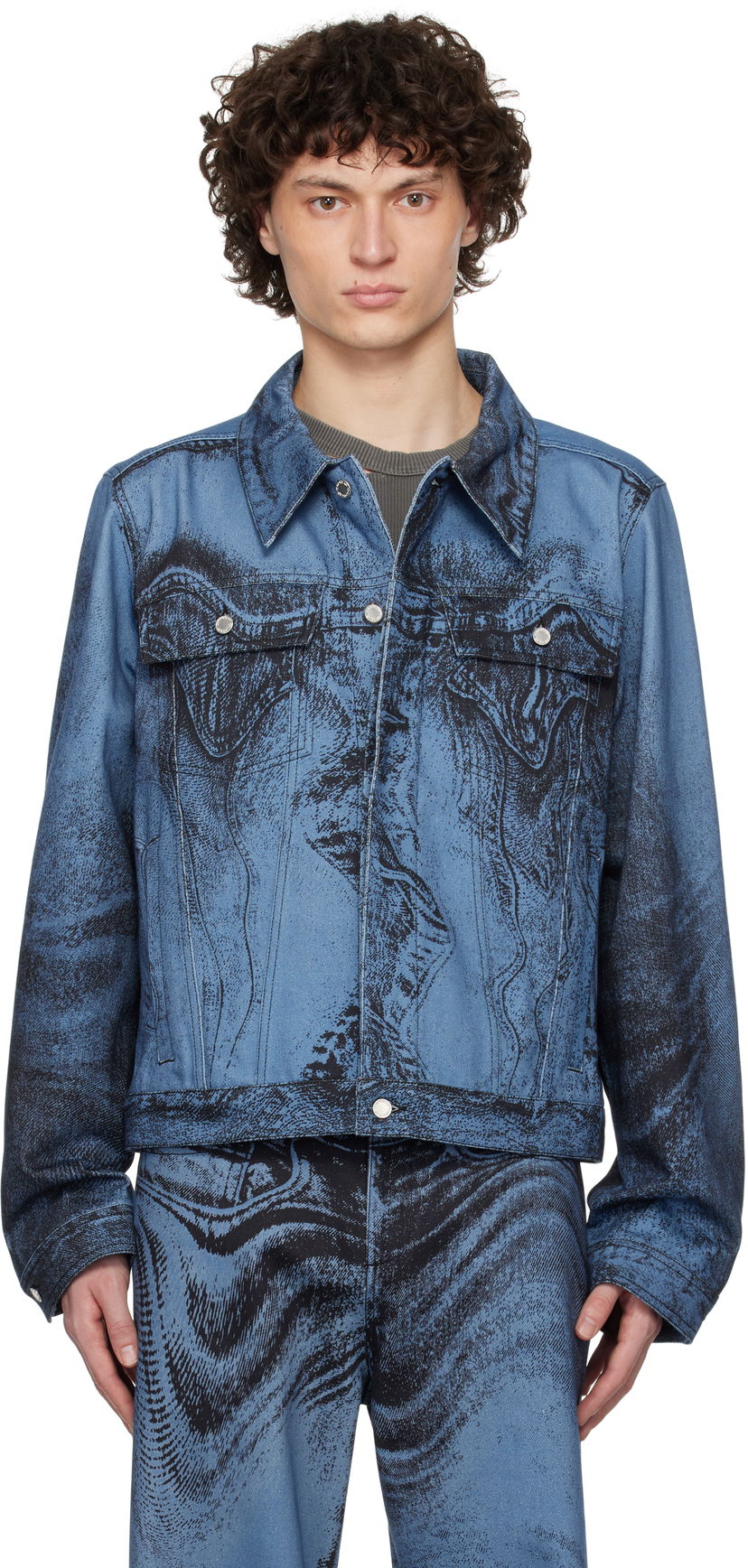 Jacka Camper CAMPERLAB Distorted Print Denim Jacket Blå | AU00005-009