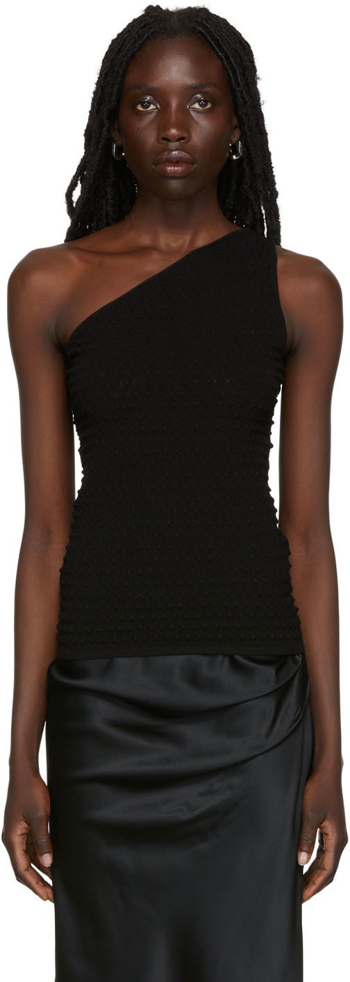 Linne Helmut Lang One Shoulder Textured Tank Top Svart | M04HW709