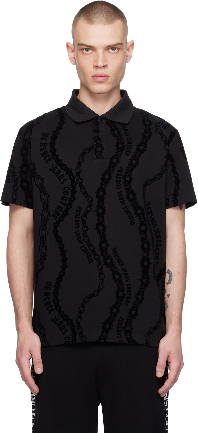 Polotröja Versace Chain Flock Polo Shirt Svart | E77GAG6R0_EJS415