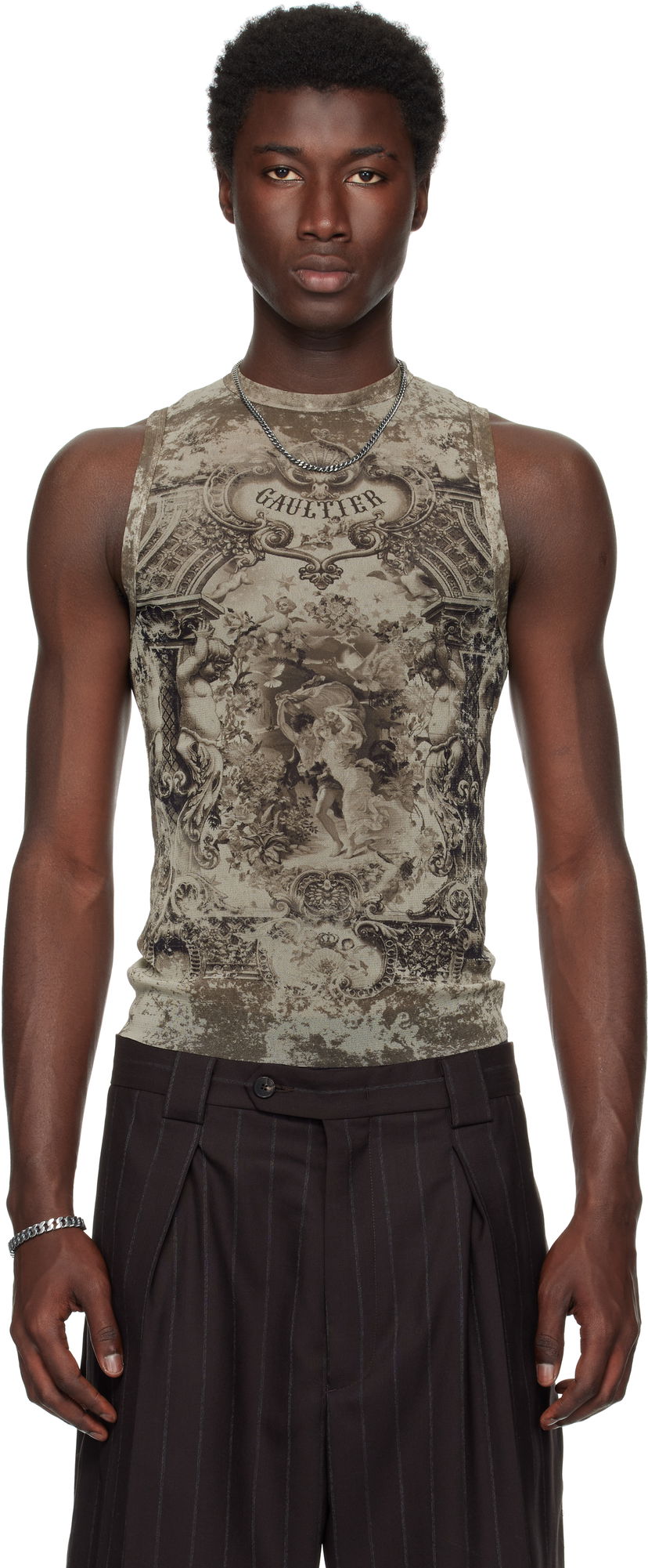 Linne Jean Paul Gaultier Jean Paul Gaultier Oversized Medallion Tank Top Grön | 25/03-W-TO304-M006P-6965