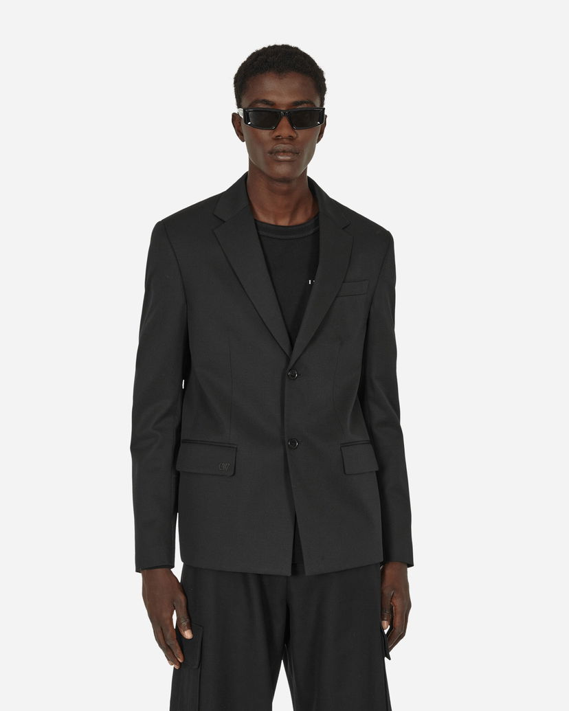Jacka Off-White Embroidered Wool Strap Blazer Black Svart | OMEN063F23FAB001 1010