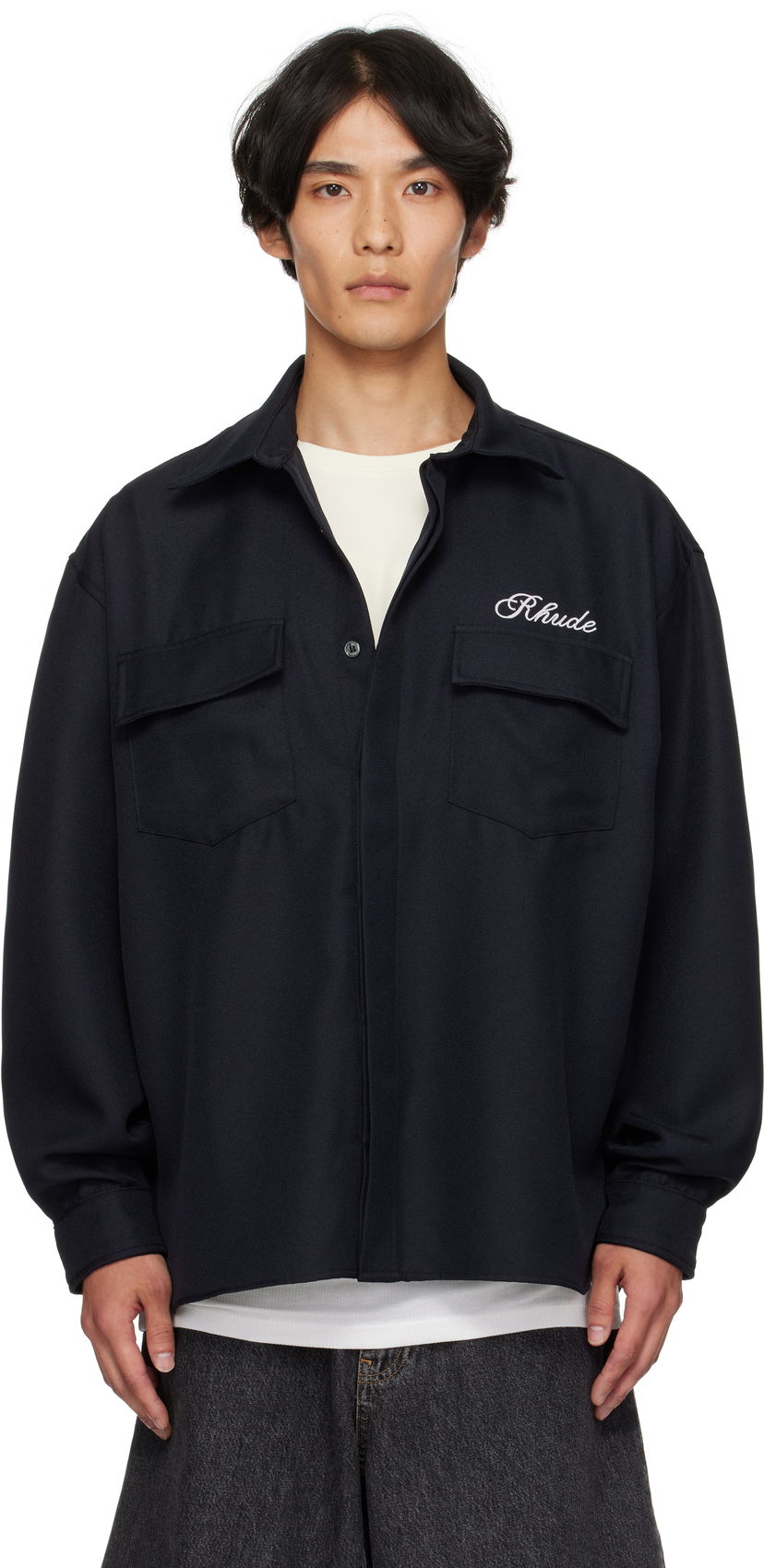 Skjorta Rhude Boxy Long Sleeve Work Shirt Mörkblå | RHPF25SR02731