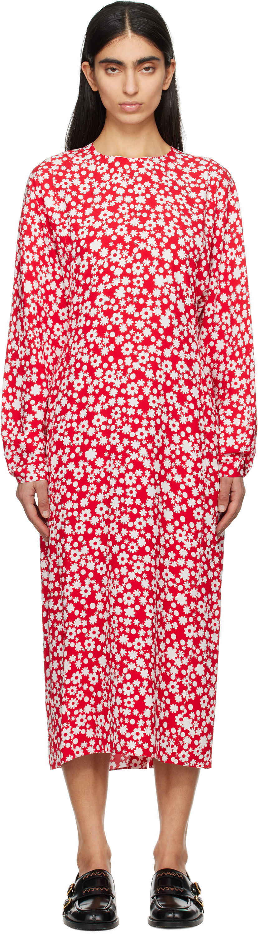 Klä Marni Marni Pop Fields Midi Dress Röd | ABMA1360S0 UTVA45