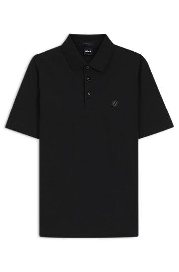 Polotröja BOSS BOSS Mercerised Cotton Polo Shirt with Double Monogram Svart | 50520297