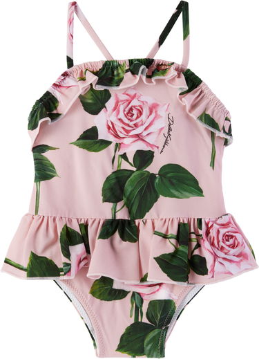 Badkläder Dolce & Gabbana Dolce&Gabbana Rose-Print Swimsuit with Ruffles Rosa | L2J861 ON04Q, 0