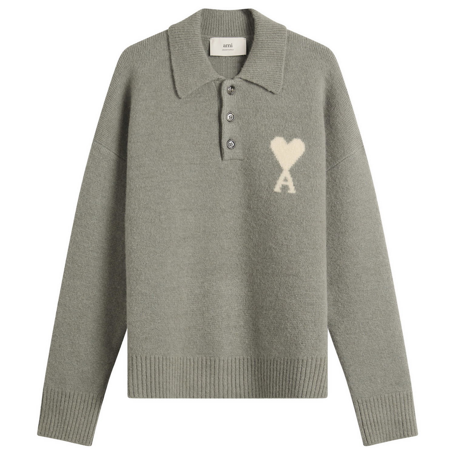 Sweater AMI Alpaca Knit Polo with Heart A Motif Grön | H25UPL408-KN0135-058H25, 1