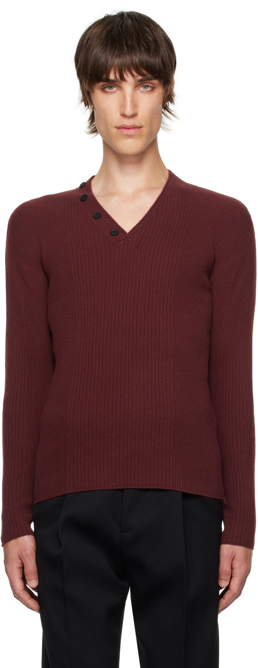 Sweater LANVIN Ribbed V-Neck Sweater Bourgogne | RM-PO0054-K048-H24