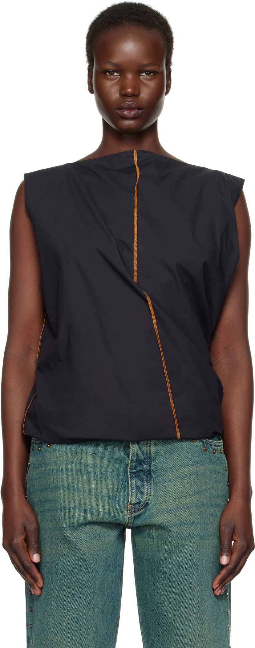 Linne Baserange Sleeveless Turn Neck Top Svart | TOTU-PO-SP25