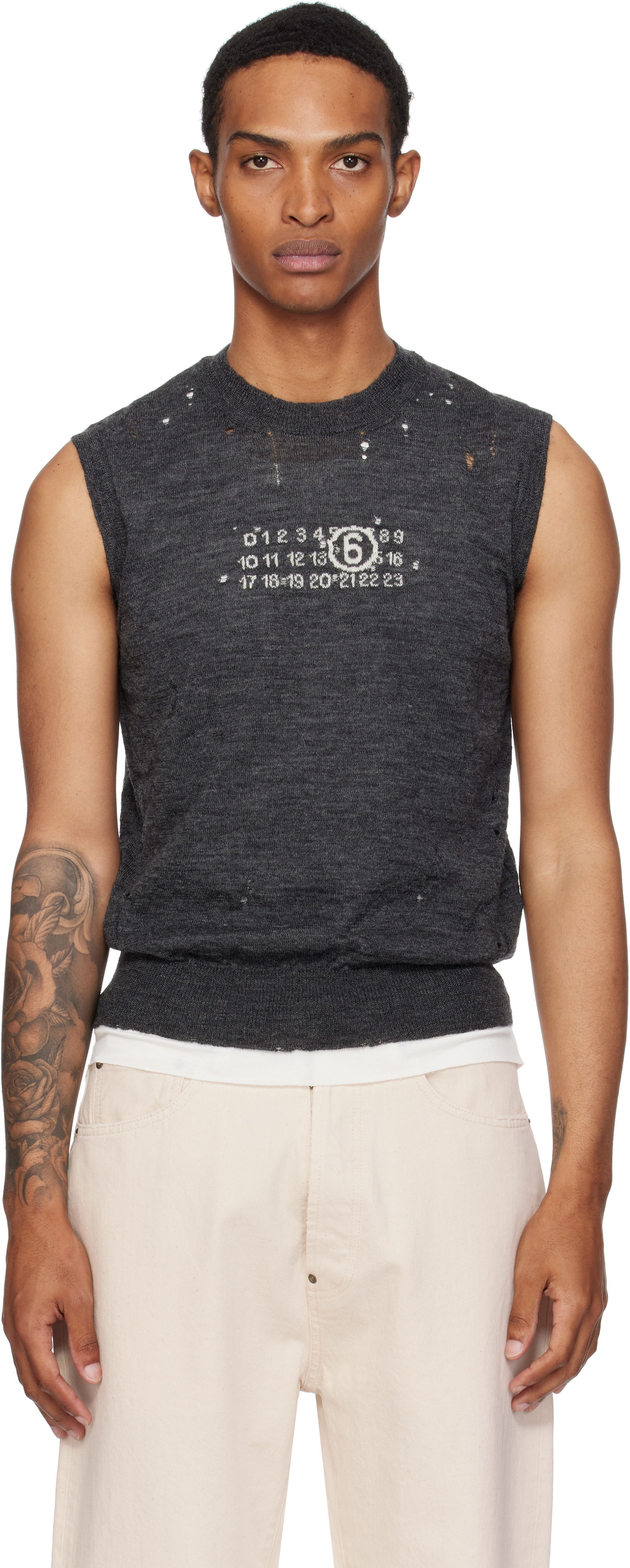 Sweater Maison Margiela MM6 Maison Margiela Wool Distressed Sweater Vest Grå | SH0FB0017 M13134, 0