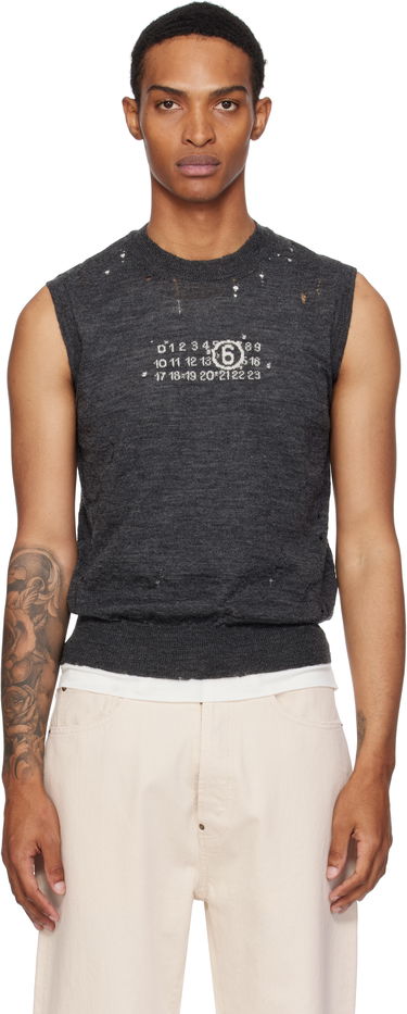 Sweater Maison Margiela MM6 Maison Margiela Wool Distressed Sweater Vest Grå | SH0FB0017 M13134, 0