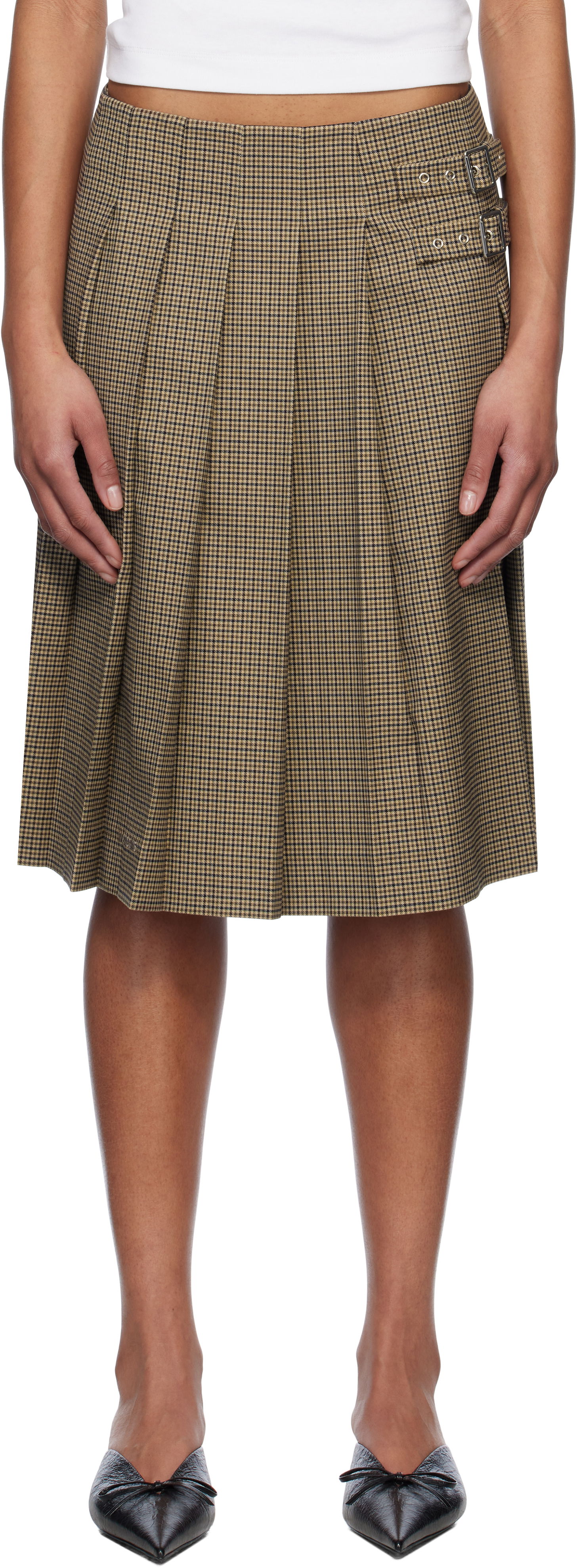 Kjol We11done We11done Checkered Pleated Midi Skirt Brun | WD-SK0-25-262-W-BG, 0