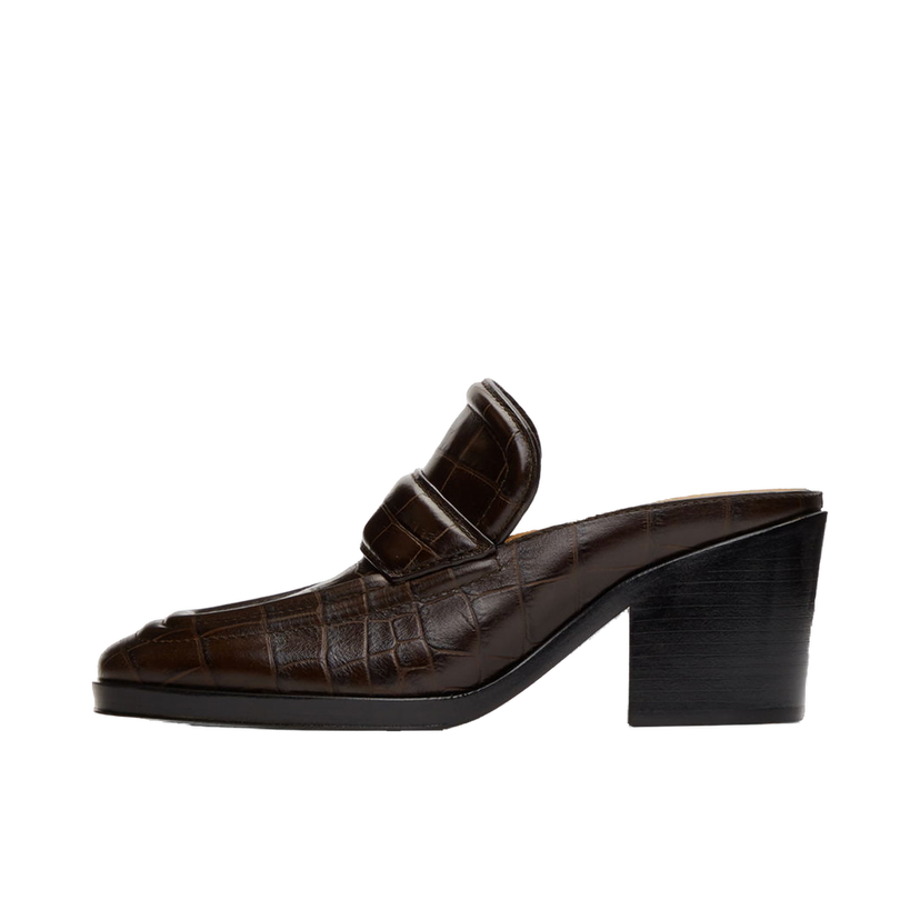 Sneakers och skor Bottega Veneta Croc Embossed Leather Heeled Mules Brun | 651366 V0G80
