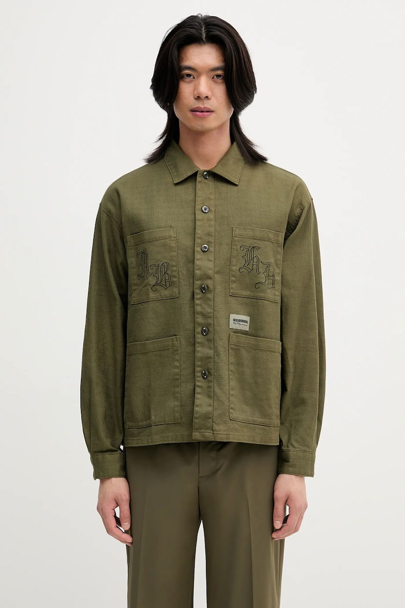 Skjorta Neighborhood NEIGHBORHOOD EMBROIDERY Relaxed Fit Linen Blend Shirt Grön | 251AQNH.SHM03