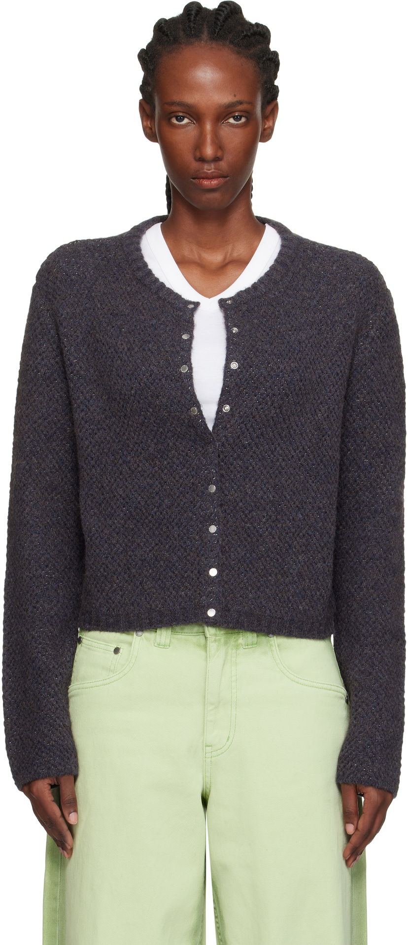 Sweater Eckhaus Latta Eckhaus Latta Yak Snap Cardigan Mörkblå | 8257-EL-PF25-M -