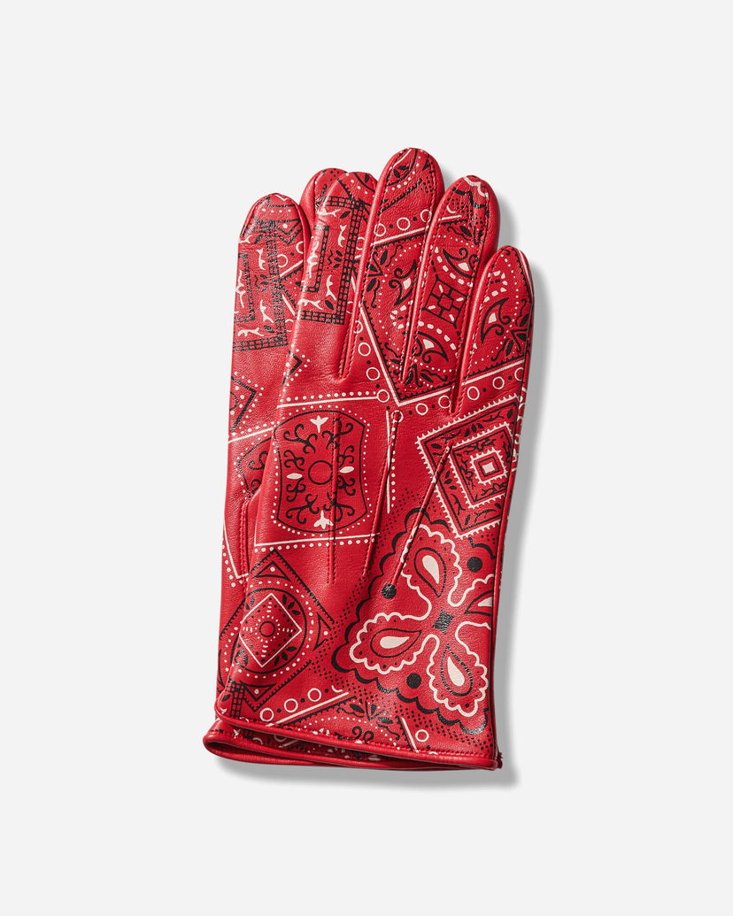 Handskar KAPITAL Leather Cookie Bandana Gloves Röd | K2409XG506 RED