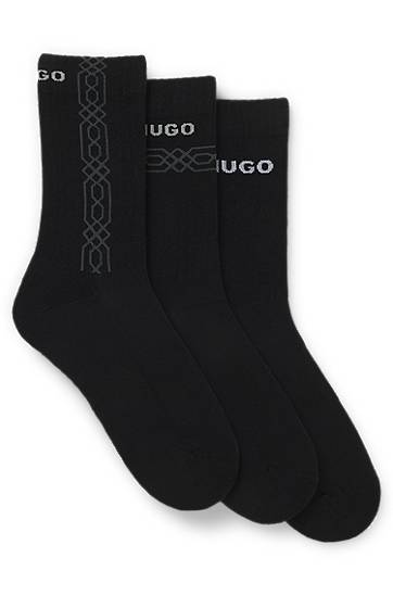 Strumpor BOSS Three-pack of short socks with lettering and geometric pattern Svart | 50546345, 0