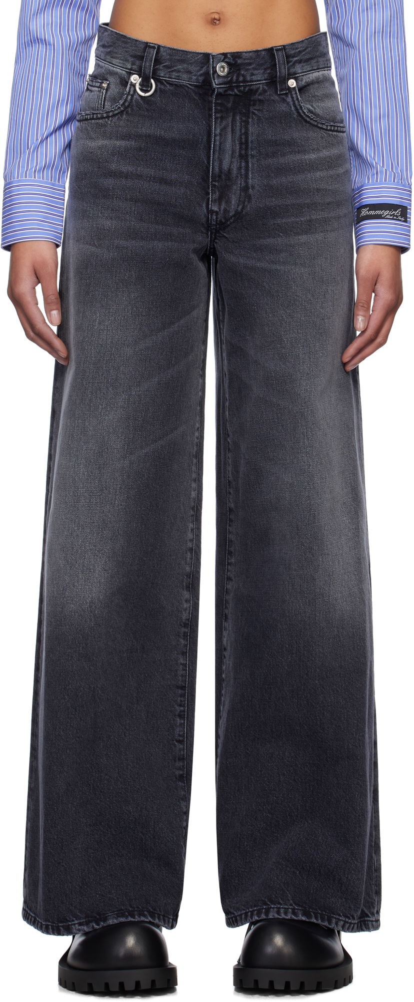 Jeans We11done We11done Oversized Washed Jeans Svart | WD-DP0-25-396-W-BK
