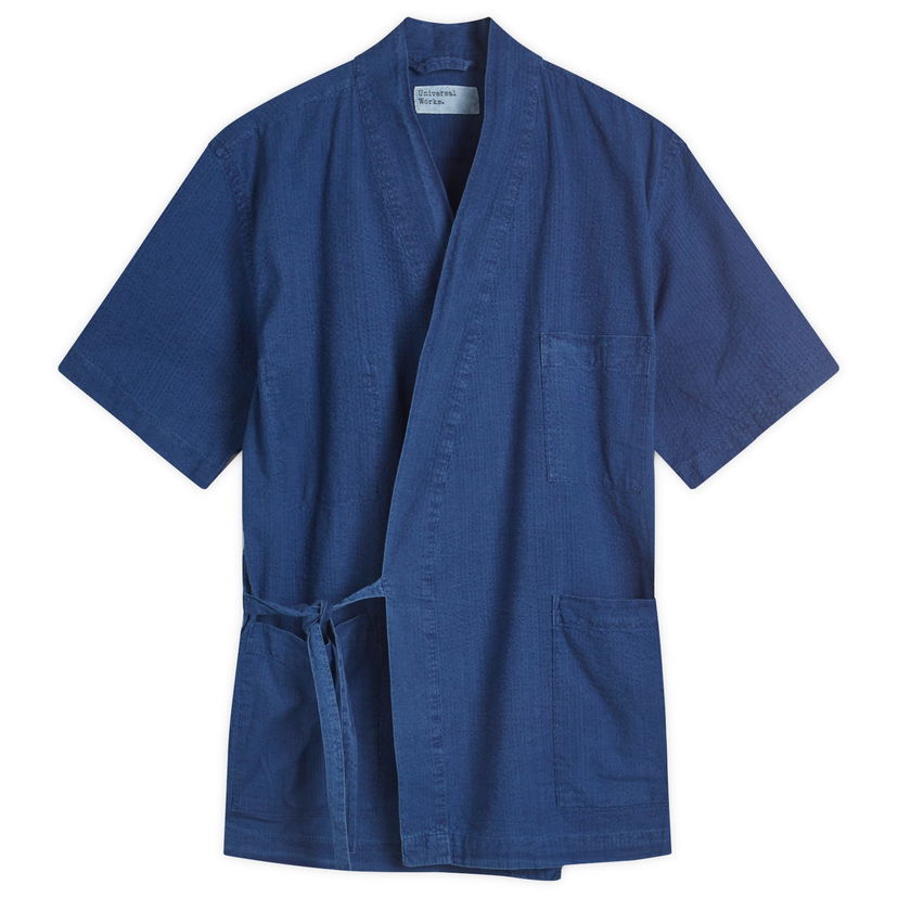 Skjorta Universal Works Seersucker Short Sleeve Kyoto Shirt, Size Large Blå | 32563-WSI