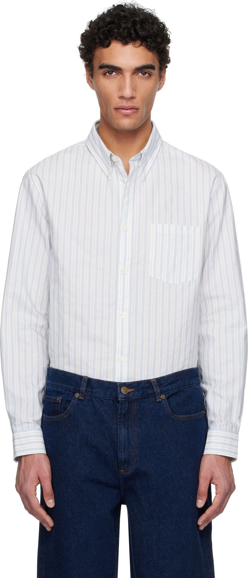 Skjorta A.P.C. A.P.C. Edouard Brodée Striped Button-Down Shirt Vit | COHFZ-H12509