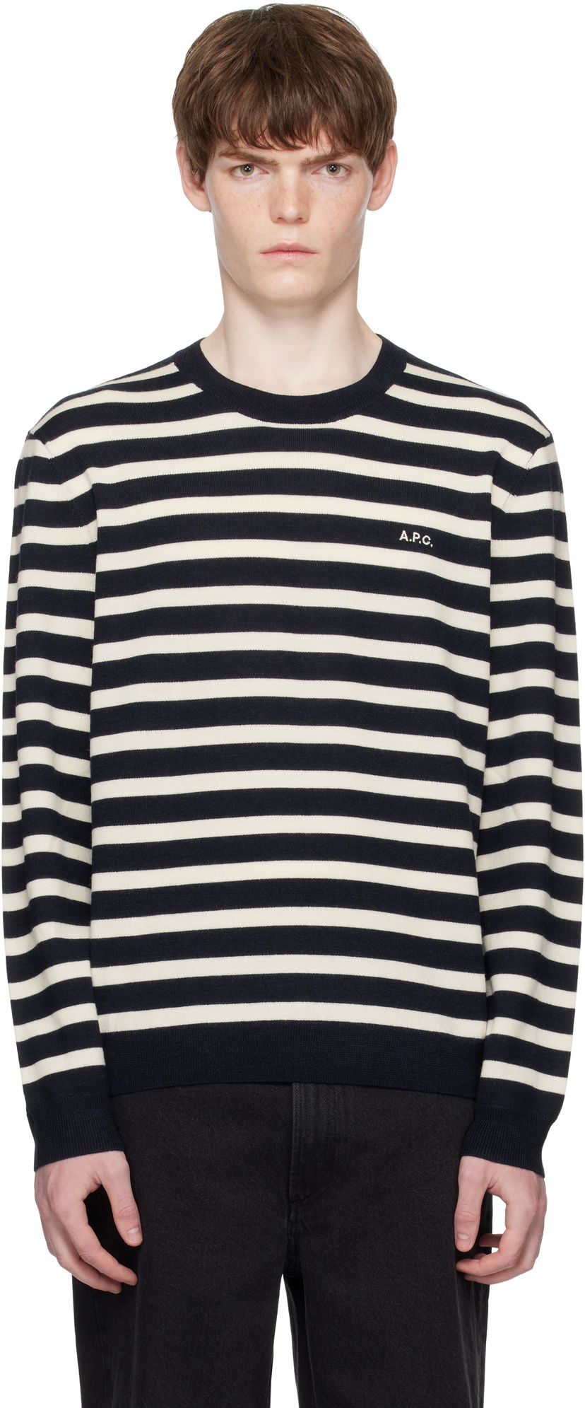 Sweater A.P.C. A.P.C. Matthias Striped Sweater Mörkblå | WVBEC-H23431