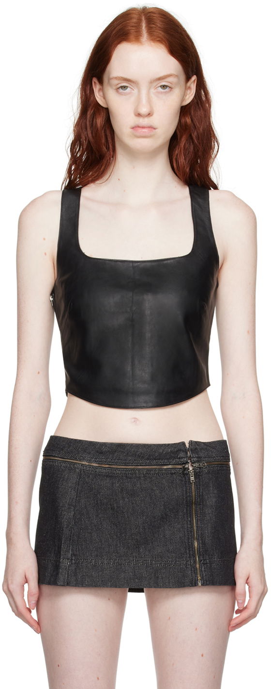 Linne Miaou Miaou Zola Leather Tank Top Svart | 7102RLBLK