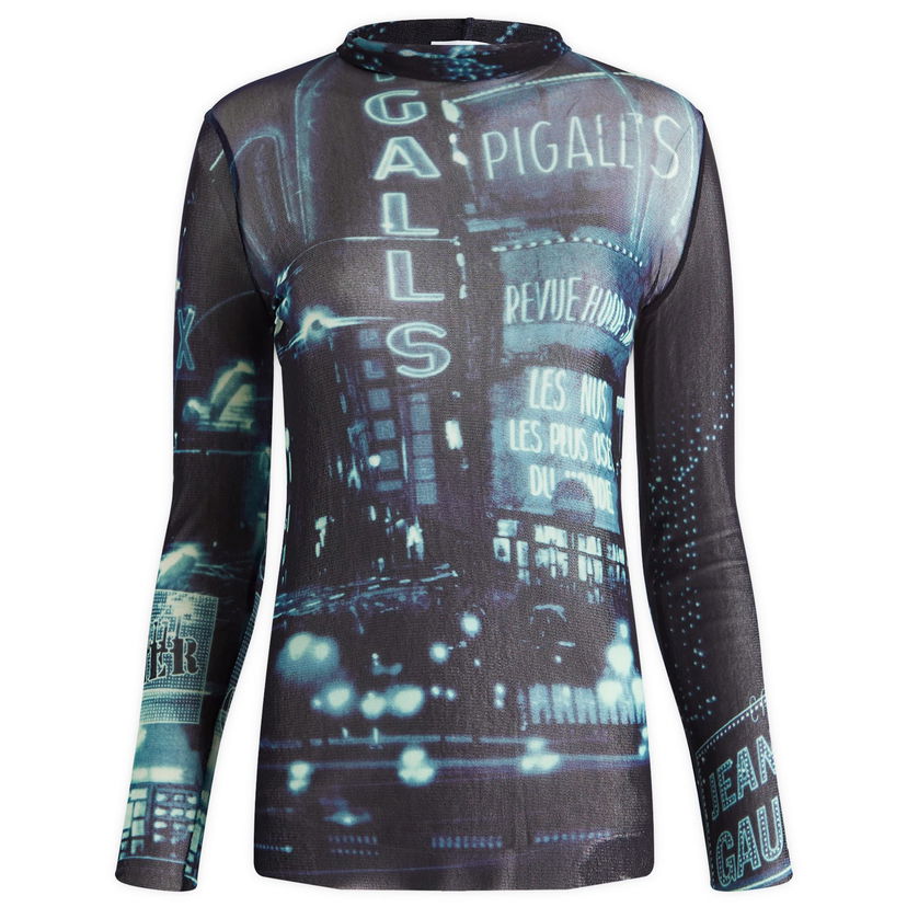 T-shirt Jean Paul Gaultier Pigalle Print Mesh Top Svart | 2430FTO206T55259560100