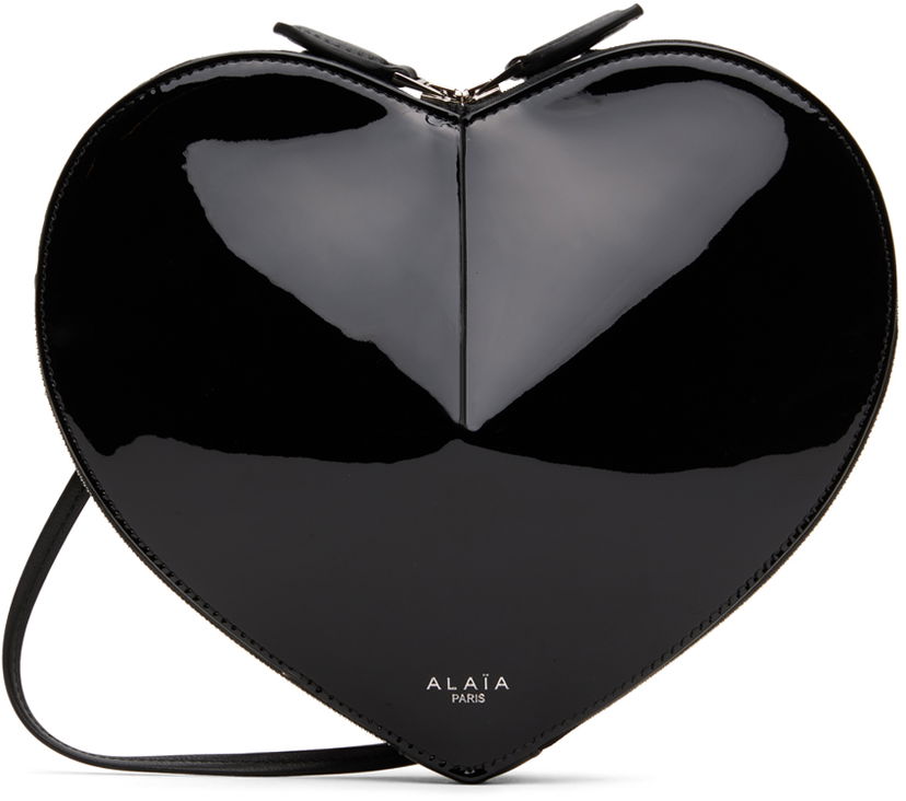 Axelväska Alaïa Heart Shaped Patent Leather Crossbody Bag Svart | AA1P003CA189