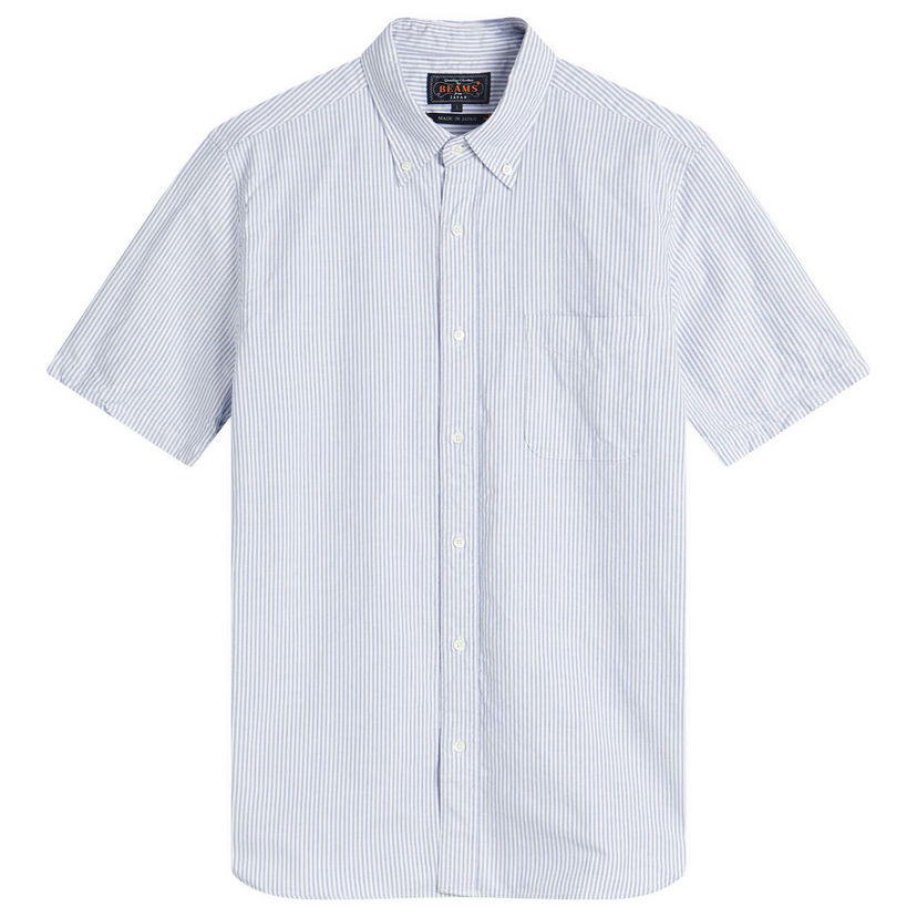 Skjorta BEAMS Beams Plus Button Down Short Sleeve Shirt, Size Large Blå | 3801-0025-139-75