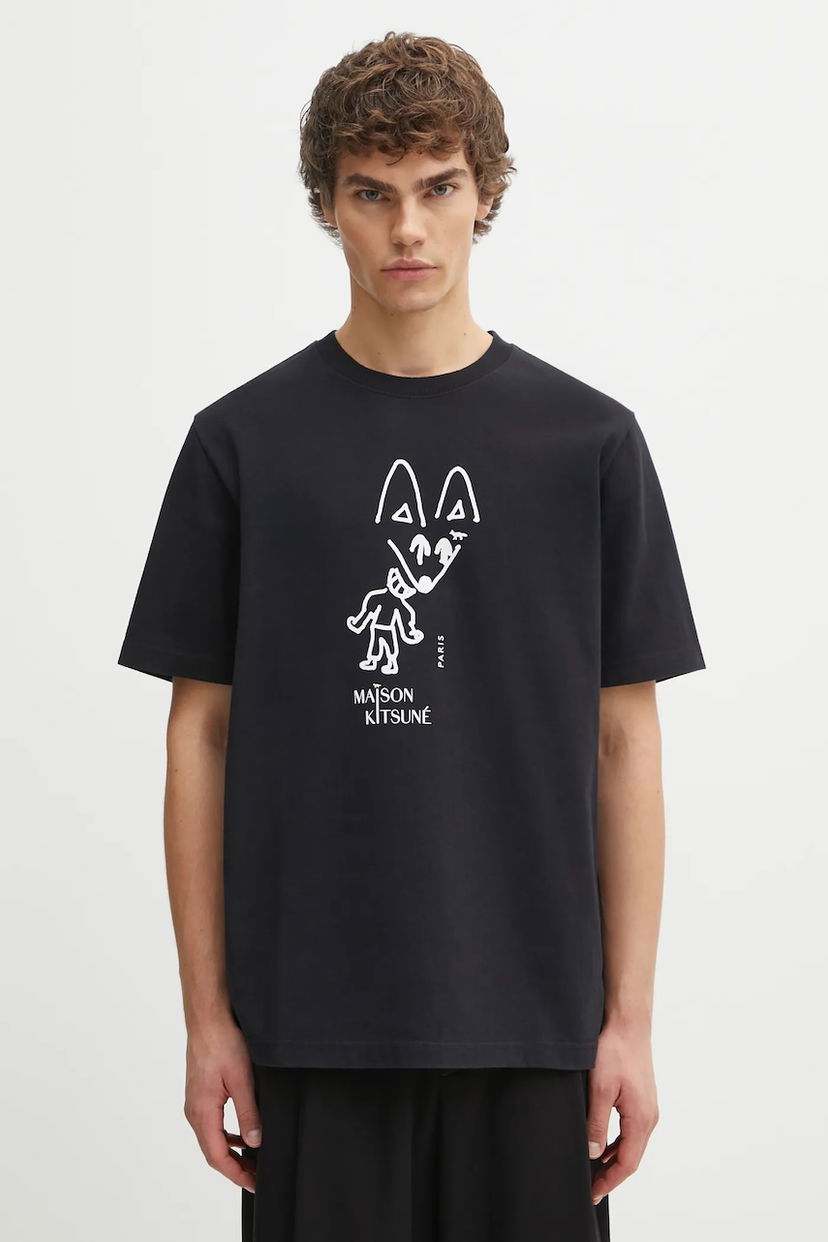 T-shirt MAISON KITSUNÉ Party Fox Comfort Graphic T-Shirt Svart | PM00116KJ7025