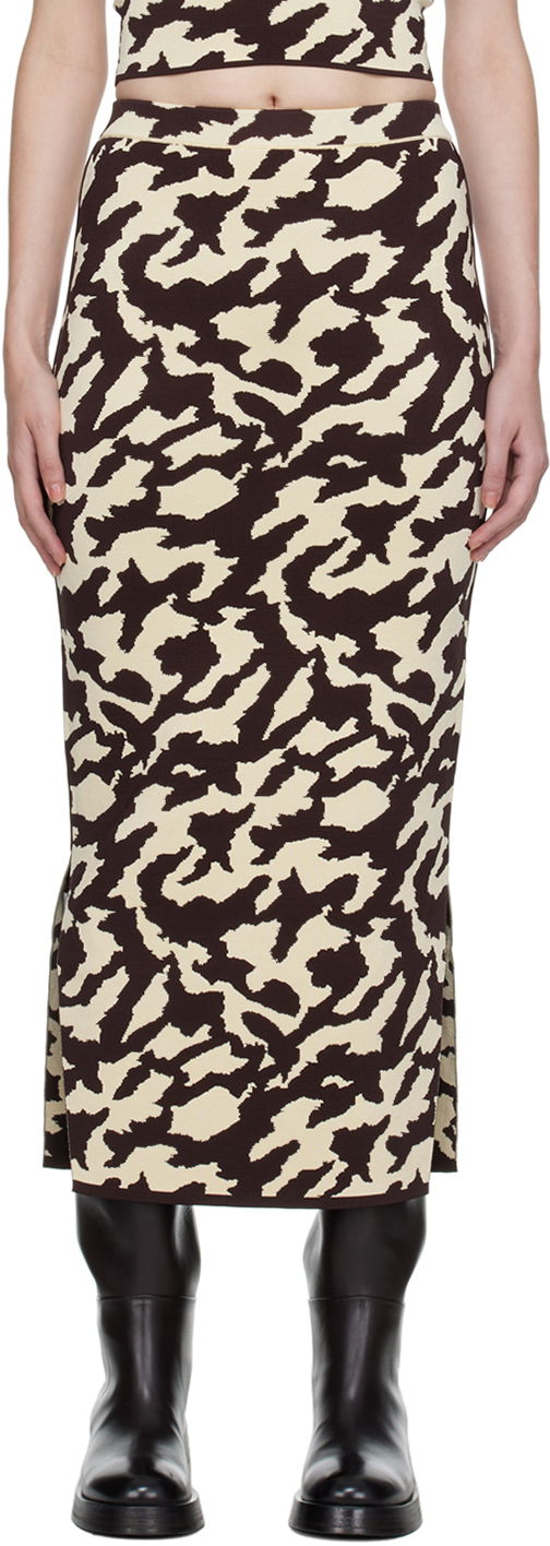 Kjol Nanushka Abstract Print Midi Skirt Brun | NW22PFSK00577