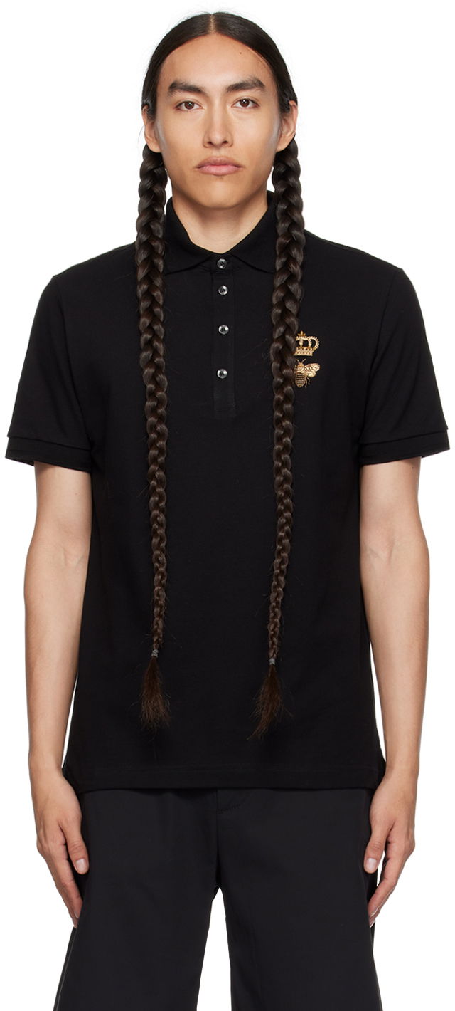 Polotröja Dolce & Gabbana Black Embroidered Polo Svart | G8LZ1ZG7WUR