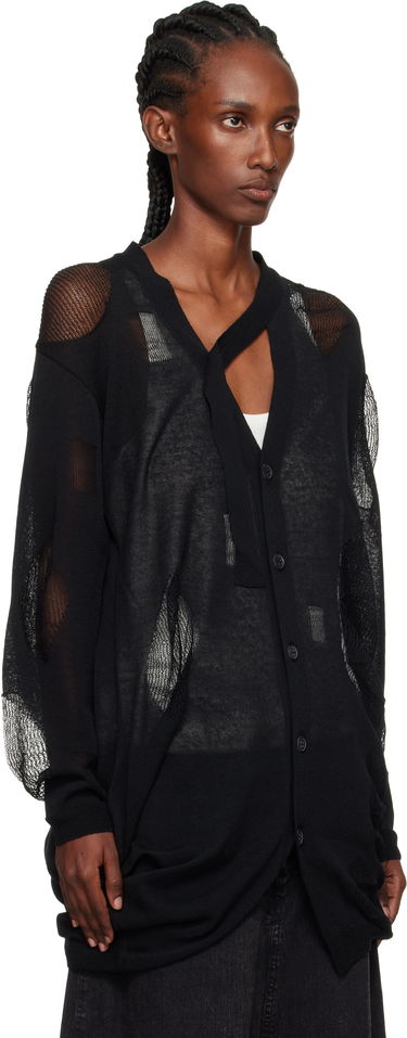 Sweater Yohji Yamamoto YOHJI YAMAMOTO Plain Stitch & Pattern Draped Cardigan Svart | FP-K12-982, 1