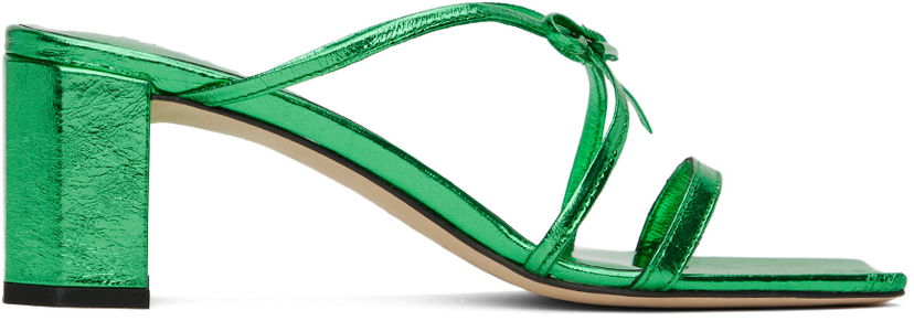Sneakers och skor BY FAR June Metallic Leather Heeled Sandals Grön | 23SSJUNSCVGA
