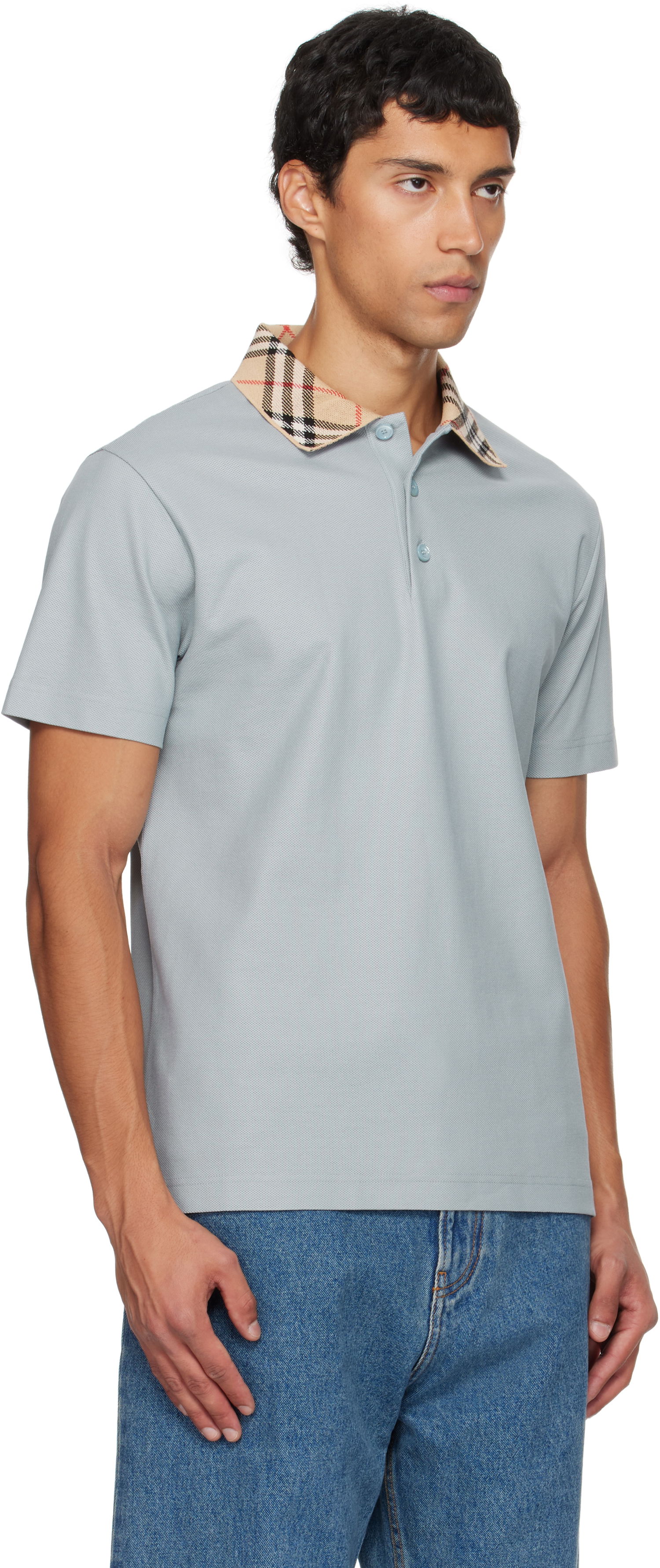 Polotröja Burberry Burberry Check Collar Cotton Polo Blå | 8110944, 1