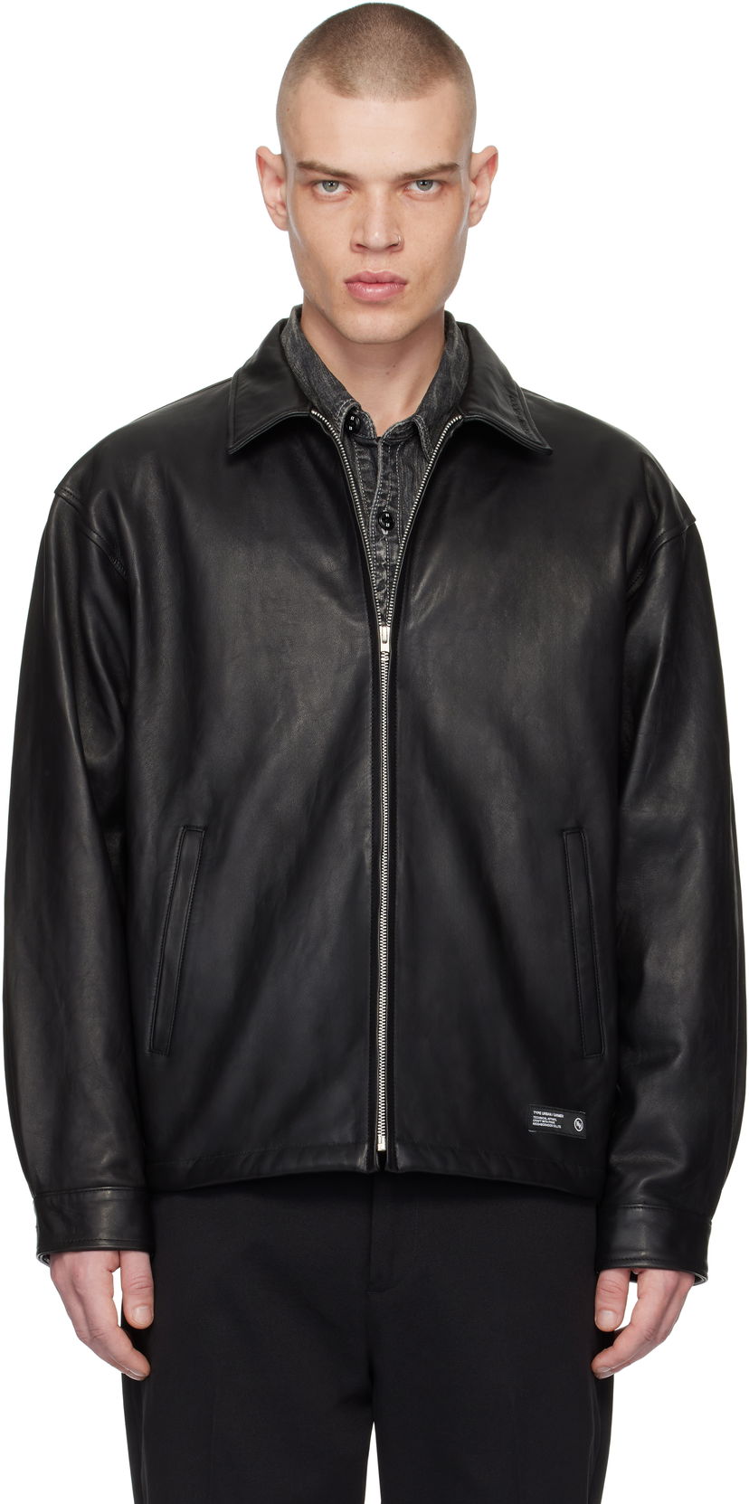 Jacka Neighborhood Zip Work Leather Jacket Svart | 242SZNH-JKM01