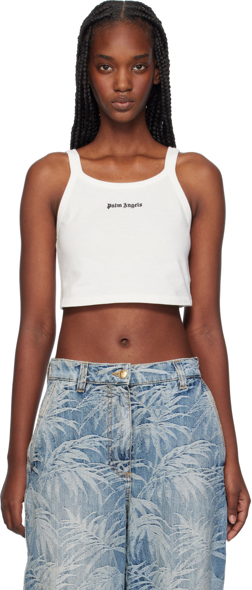Linne Palm Angels Logo Tank Top Vit | PWAD060C99FAB0020310