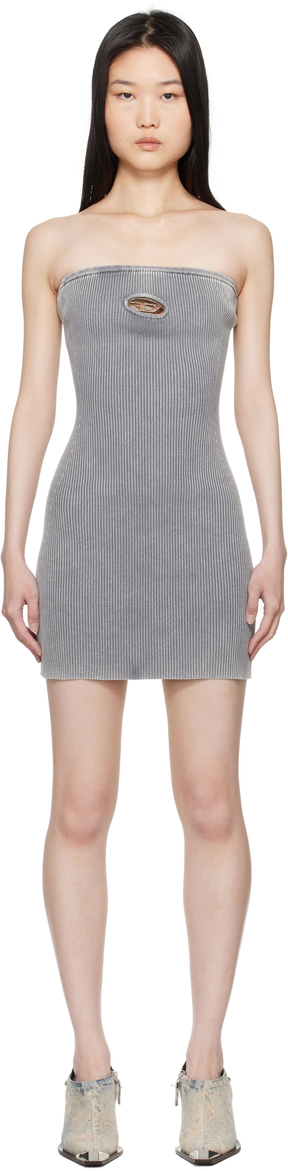 Klä Diesel Ribbed Cutout Mini Dress Grå | A16282 0DBDI, 0