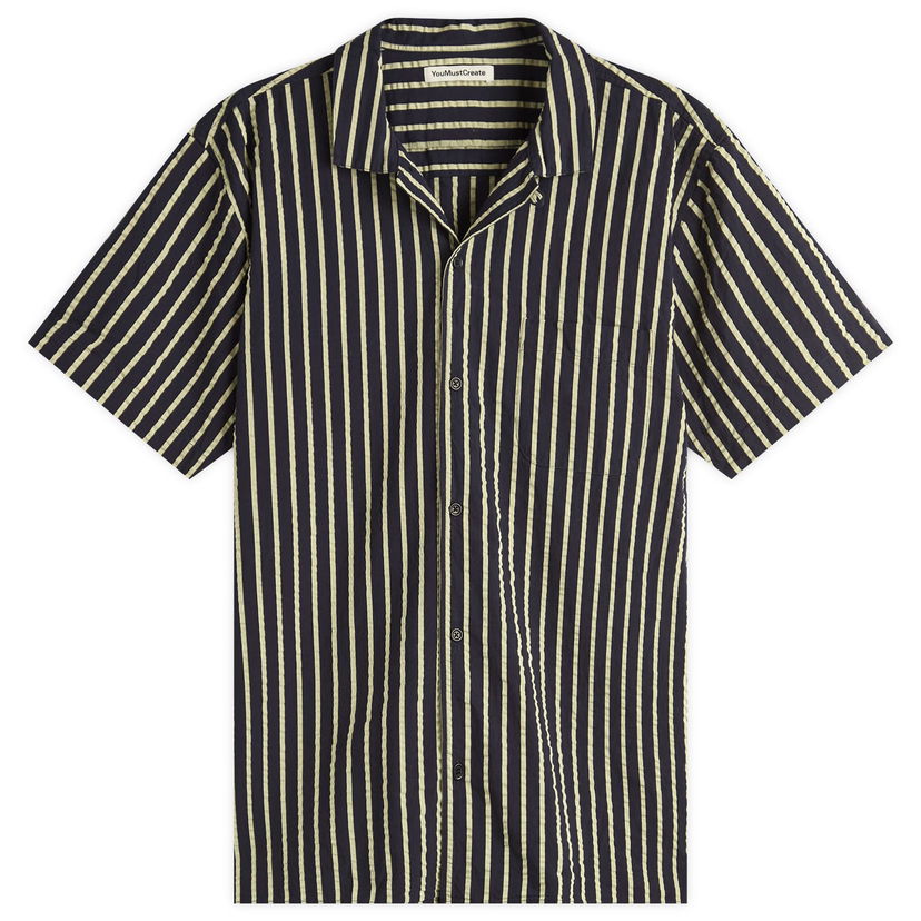 Skjorta YMC YMC Malick Seersucker Stripe Vacation Shirt, Size Large Mörkblå | P2YMG-40