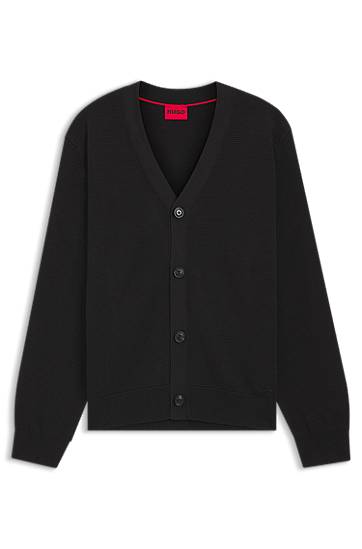 Sweater BOSS Cotton cardigan with knitted structure Svart | 50551509, 0