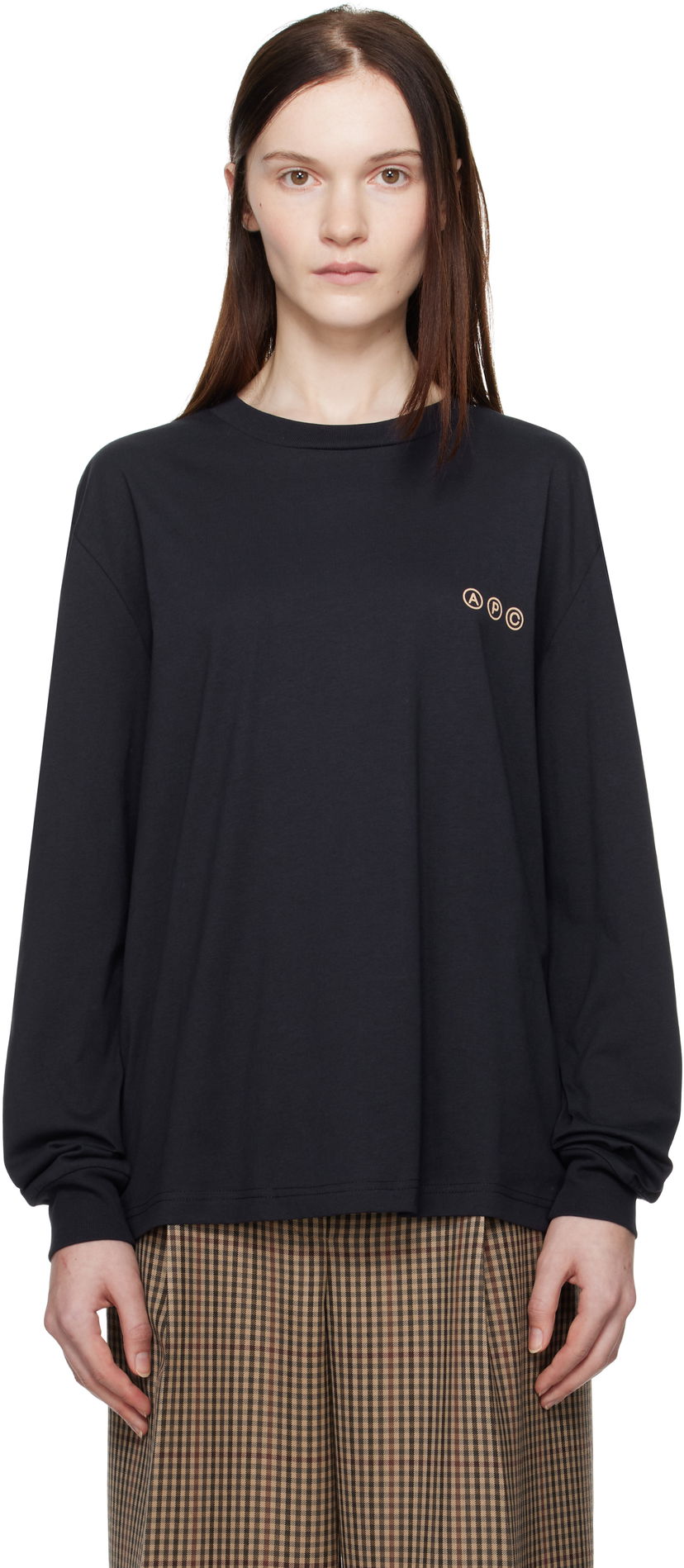 T-shirt A.P.C. Long Sleeve Adresse T-Shirt Mörkblå | COHBM-M26438