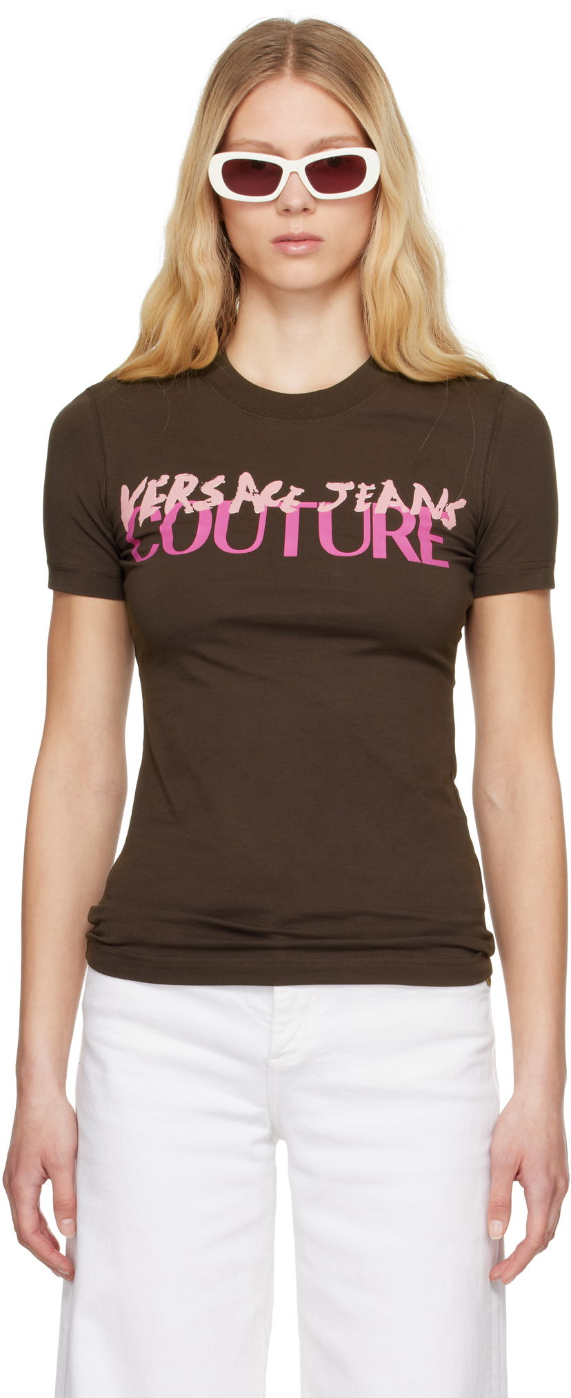 T-shirt Versace Versace Jeans Couture Institutional Logo T-Shirt Brun | E78HAHE06_ECJ02E